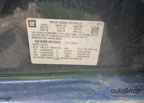 2017 Chevrolet Silverado 2500Hd Lt from USA, damaged, VIN 1GC1KVEG1HF150872